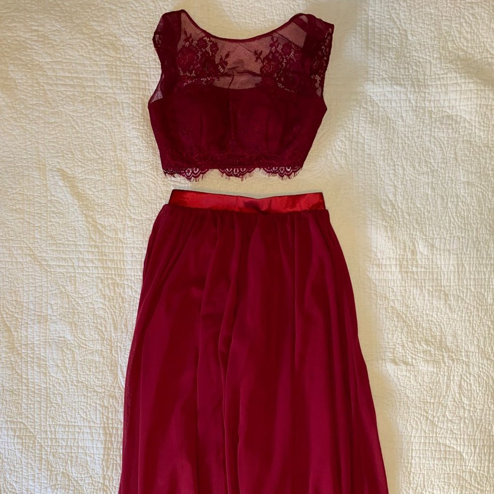 Burgundy 2-piece Bridesmaids Dress